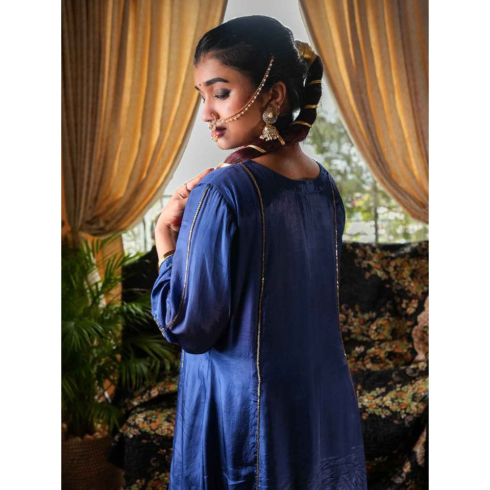 Label Ruby Beautifully Zari Embroidered Royal Blue Anarkali with Pant and Dupatta (Set of 3)