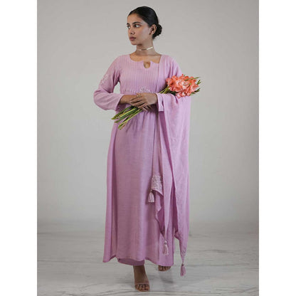 Label Ruby Hand Embroidered Purple Kurta with Pant and Dupatta (Set of 3)