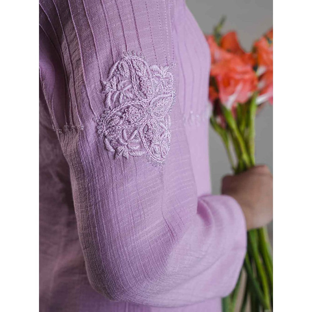 Label Ruby Hand Embroidered Purple Kurta with Pant and Dupatta (Set of 3)