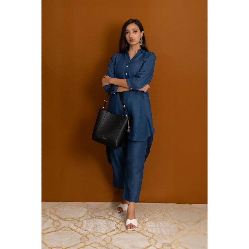 Label Ruby Elegance In Prussian Blue Linen Co-Ord (Set of 2)