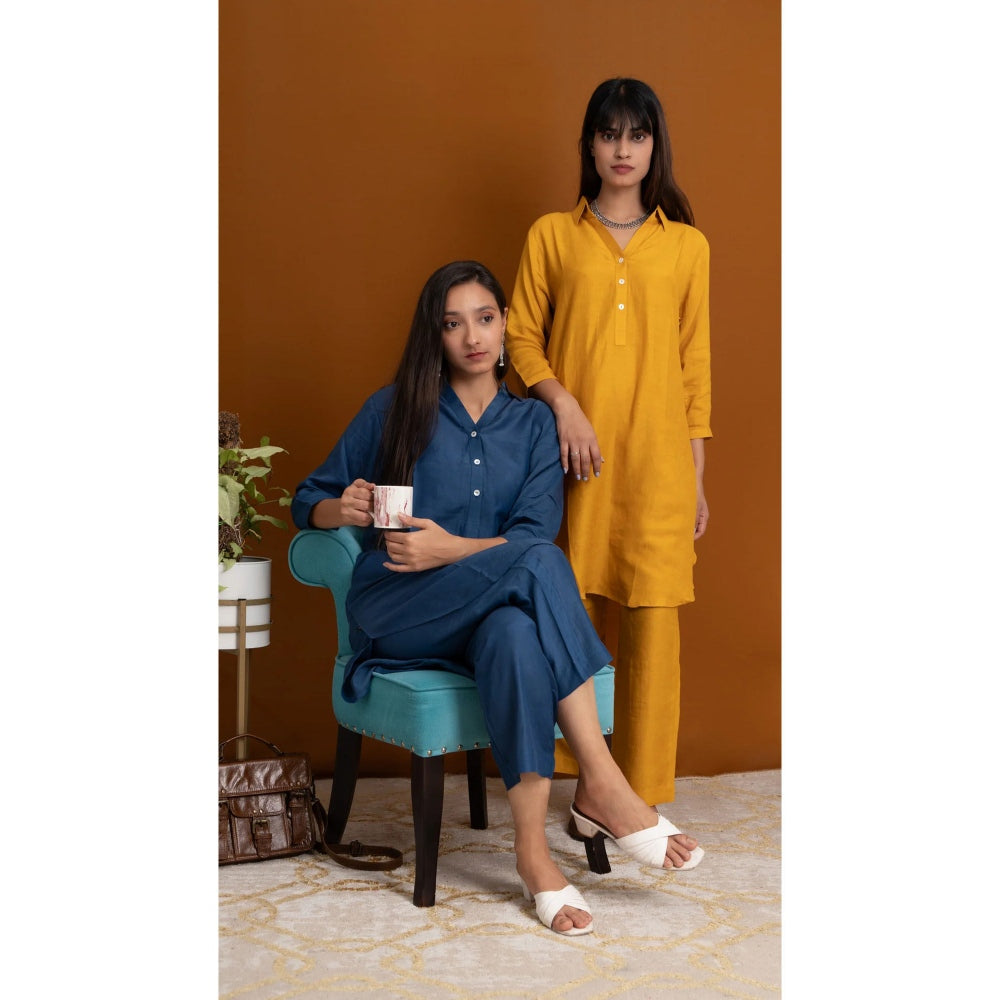 Label Ruby Elegance In Prussian Blue Linen Co-Ord (Set of 2)