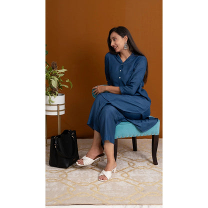 Label Ruby Elegance In Prussian Blue Linen Co-Ord (Set of 2)