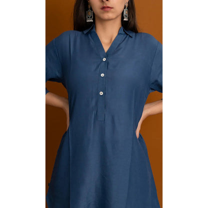 Label Ruby Elegance In Prussian Blue Linen Co-Ord (Set of 2)