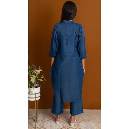 Label Ruby Elegance In Prussian Blue Linen Co-Ord (Set of 2)