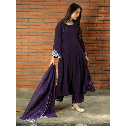 Label Ruby Hand Embroidered Purple Anarkali with Pant and Dupatta (Set of 3)