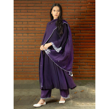 Label Ruby Hand Embroidered Purple Anarkali with Pant and Dupatta (Set of 3)