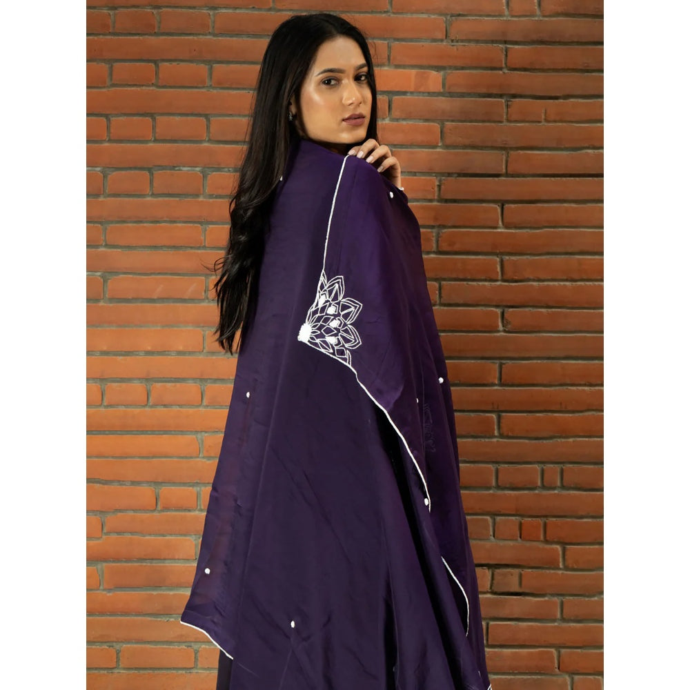 Label Ruby Hand Embroidered Purple Anarkali with Pant and Dupatta (Set of 3)