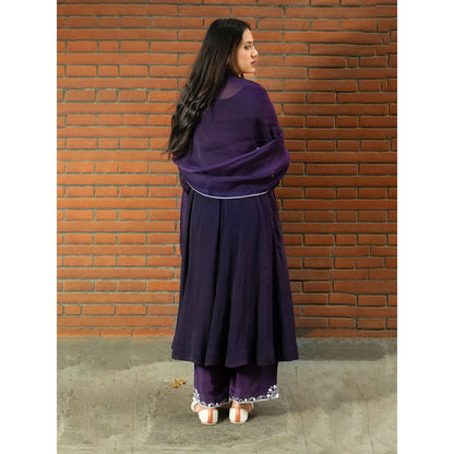 Label Ruby Hand Embroidered Purple Anarkali with Pant and Dupatta (Set of 3)