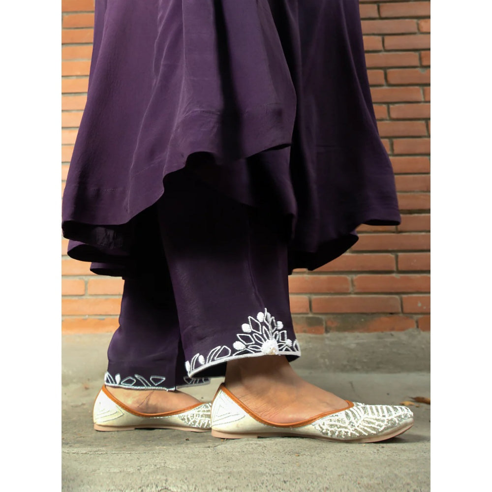 Label Ruby Hand Embroidered Purple Anarkali with Pant and Dupatta (Set of 3)