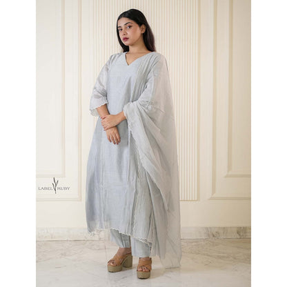 Label Ruby Light Grey Pure Chanderi Kurta with Pant and Dupatta