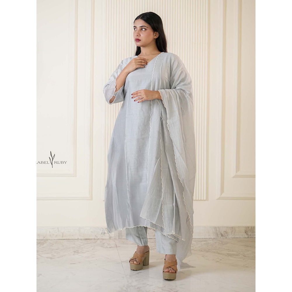 Label Ruby Light Grey Pure Chanderi Kurta with Pant and Dupatta
