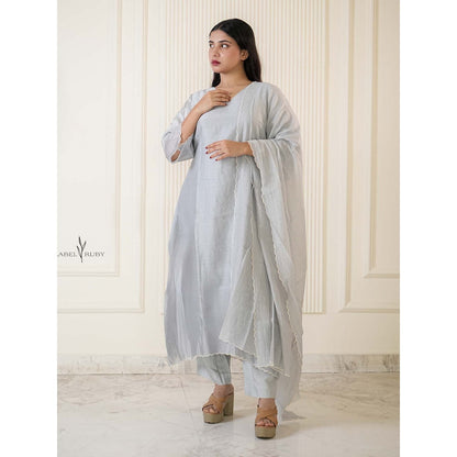 Label Ruby Light Grey Pure Chanderi Kurta with Pant and Dupatta