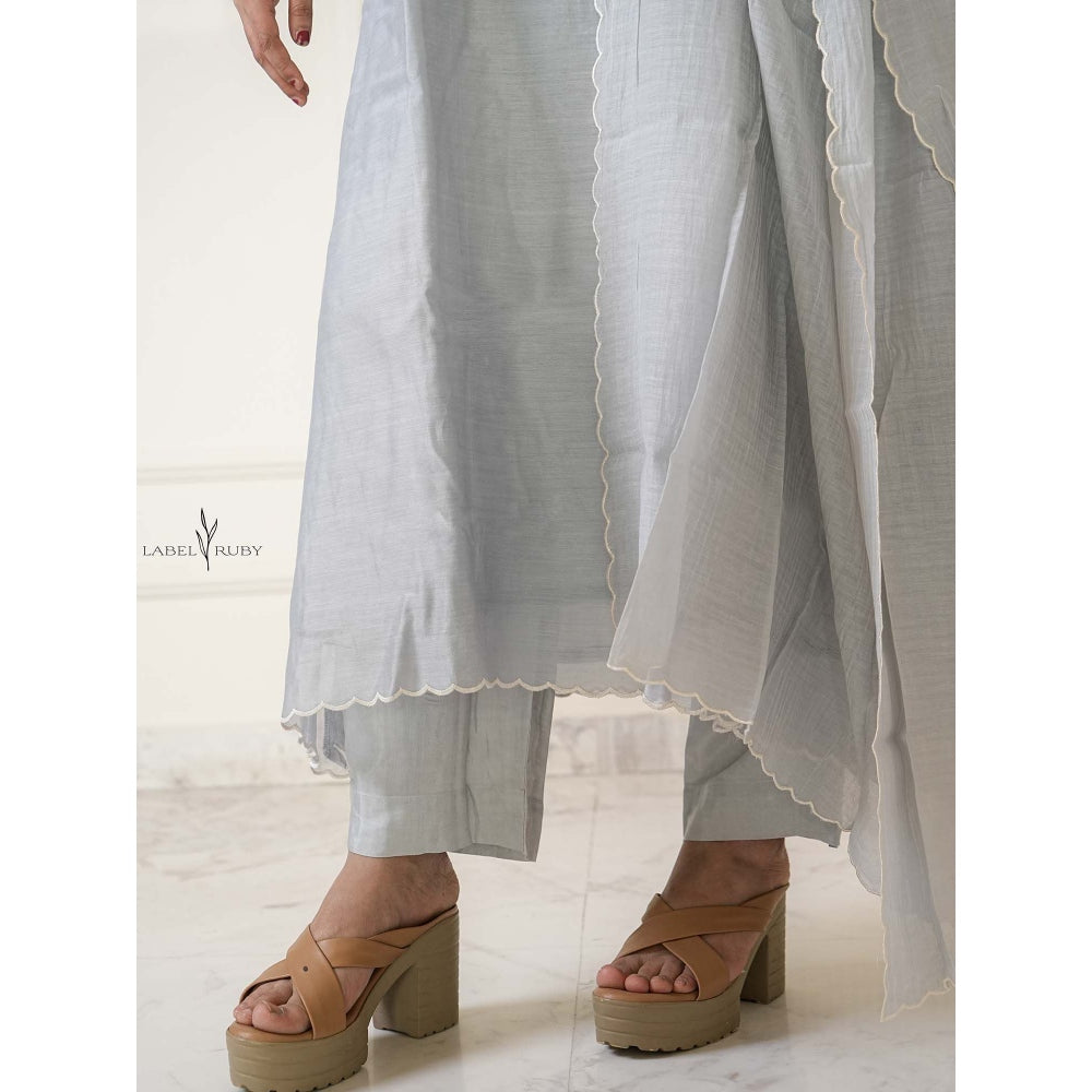 Label Ruby Light Grey Pure Chanderi Kurta with Pant and Dupatta