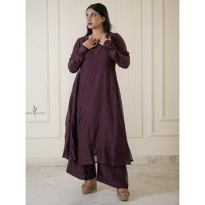 Label Ruby Burgundy Mul Chanderi Co-Ord Set