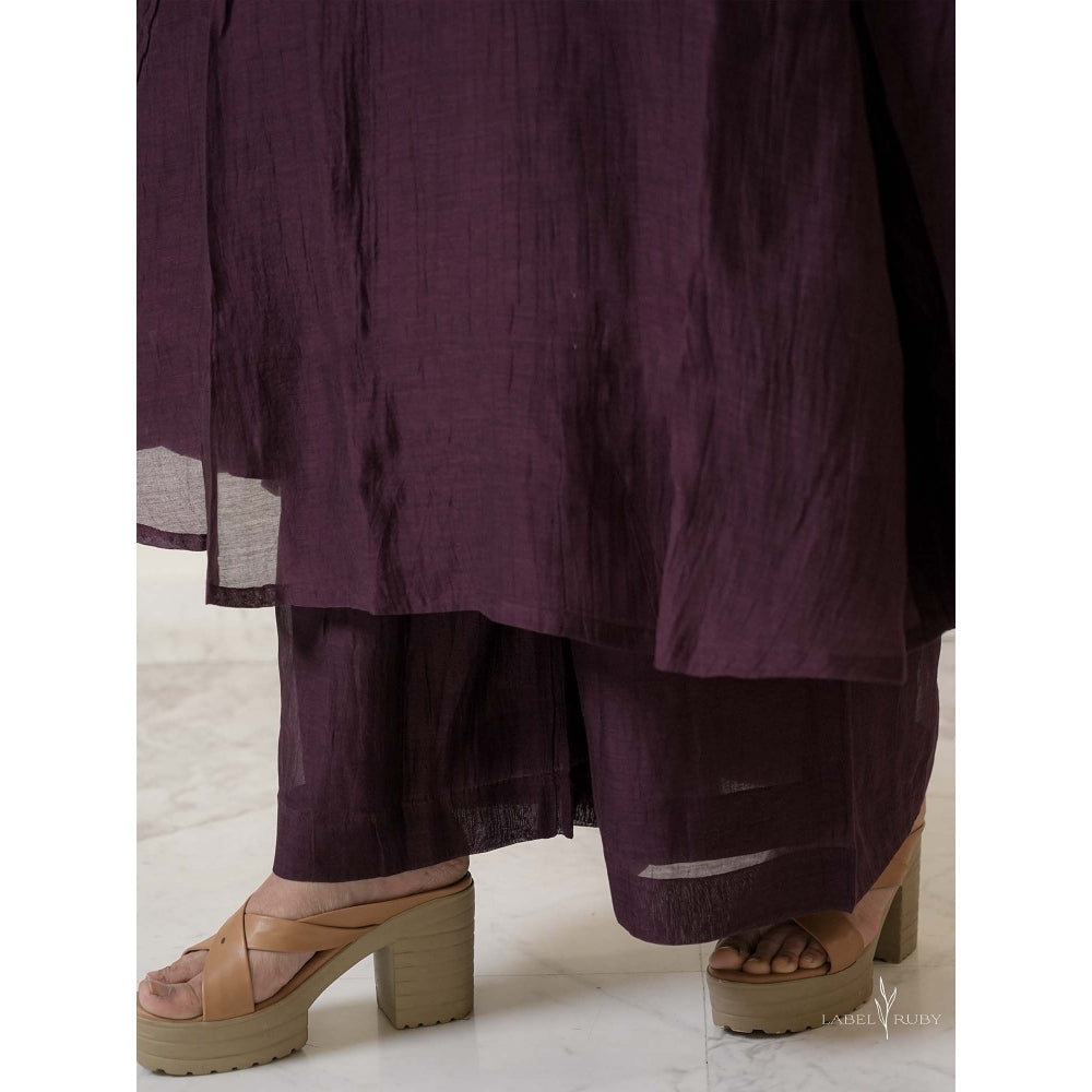Label Ruby Burgundy Mul Chanderi Co-Ord Set
