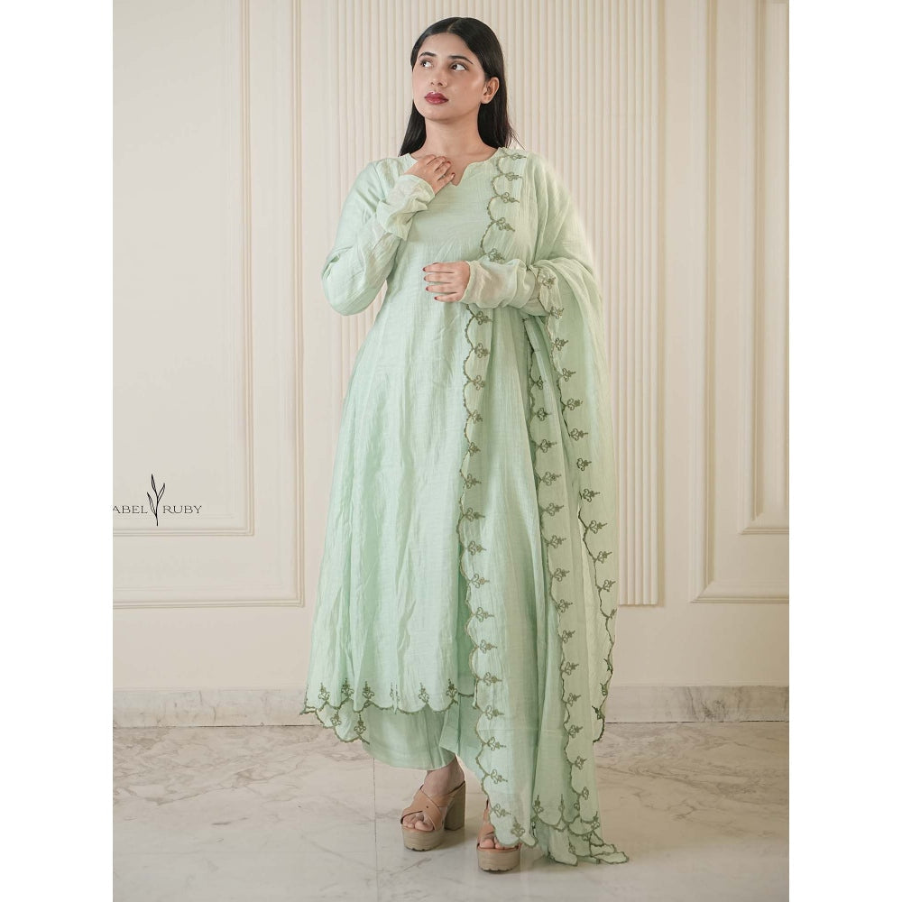 Label Ruby Mint Green Mul Chanderi Anarkali with Pant and Dupatta