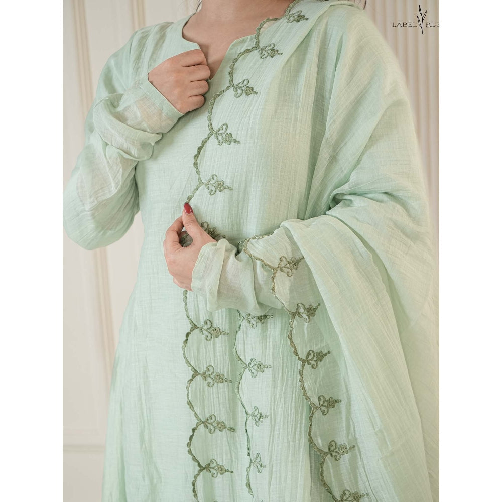 Label Ruby Mint Green Mul Chanderi Anarkali with Pant and Dupatta