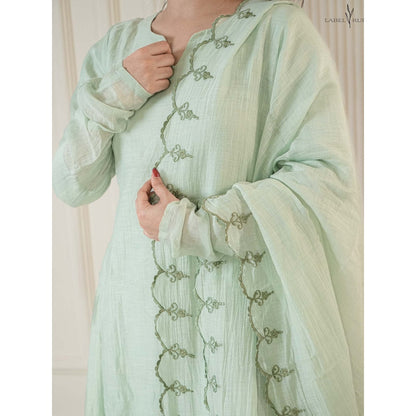 Label Ruby Mint Green Mul Chanderi Anarkali with Pant and Dupatta