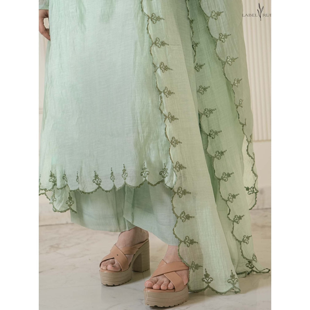 Label Ruby Mint Green Mul Chanderi Anarkali with Pant and Dupatta