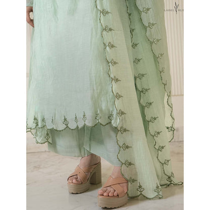 Label Ruby Mint Green Mul Chanderi Anarkali with Pant and Dupatta