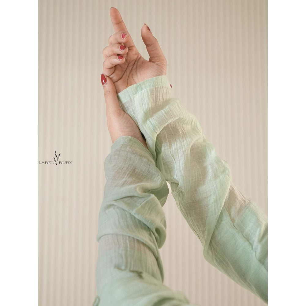 Label Ruby Mint Green Mul Chanderi Anarkali with Pant and Dupatta