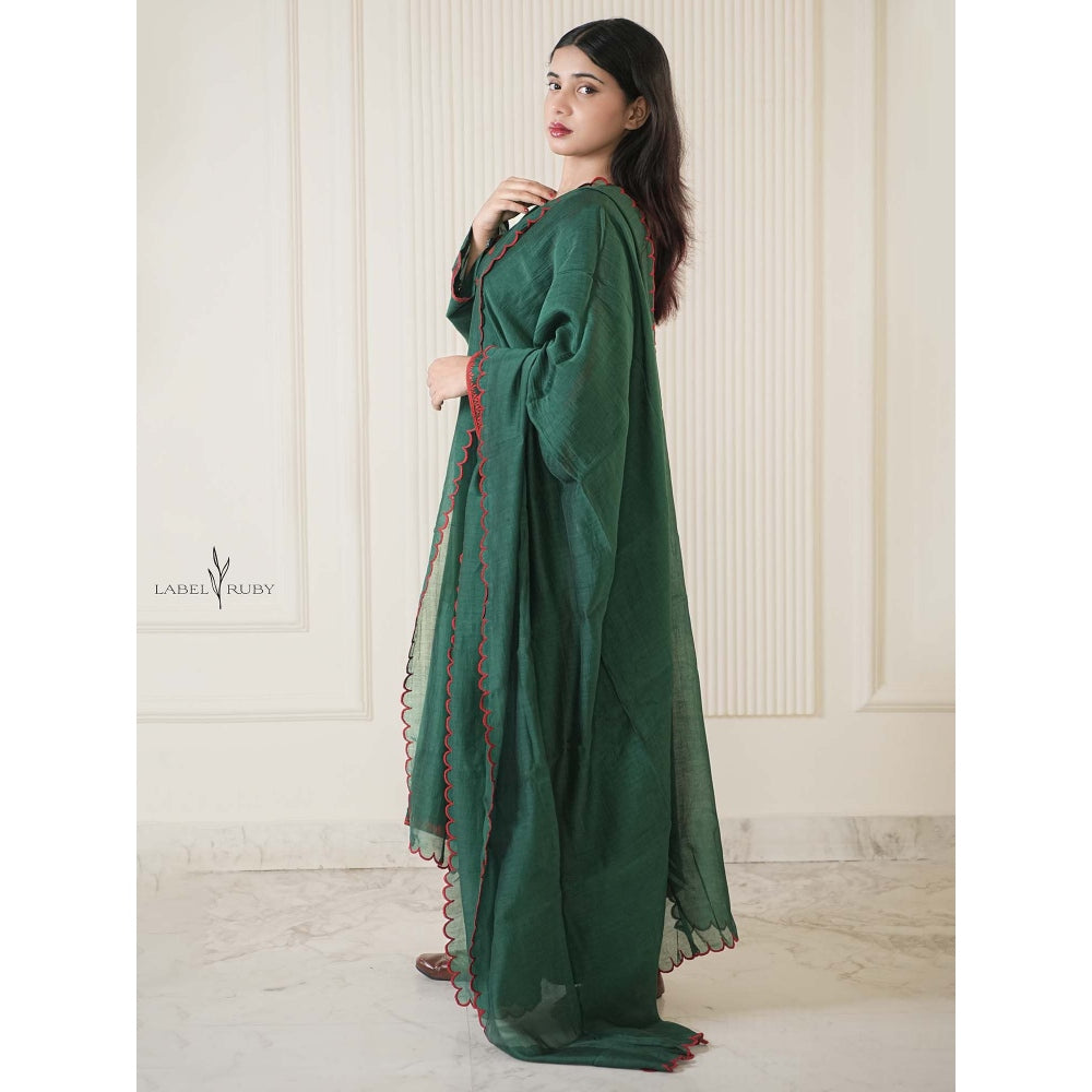 Label Ruby Bottle Green Mul Chanderi Kurta with Palazzo and Dupatta