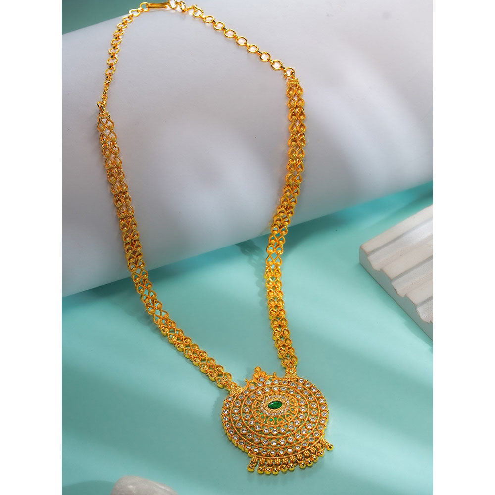 Label Ruby Gold-Plated Circular Green Stone Centre Statement Necklace