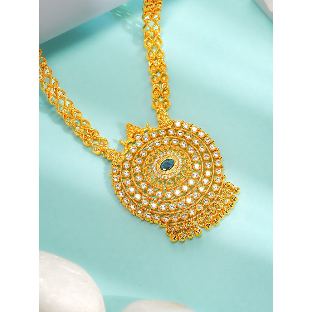 Label Ruby Gold-Plated Circular Green Stone Centre Statement Necklace