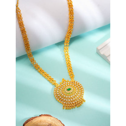 Label Ruby Gold-Plated Circular Green Stone Centre Statement Necklace