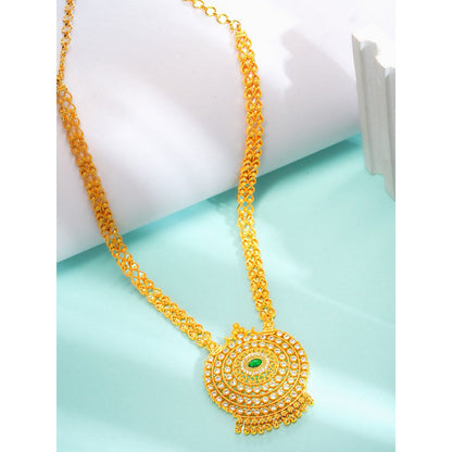 Label Ruby Gold-Plated Circular Green Stone Centre Statement Necklace