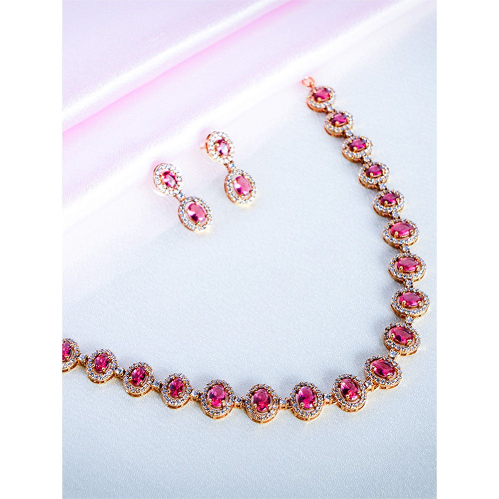 Label Ruby Pink Oval Stone In Rose Gold Finish Jewellery Set