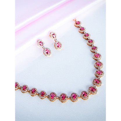 Label Ruby Pink Oval Stone In Rose Gold Finish Jewellery Set