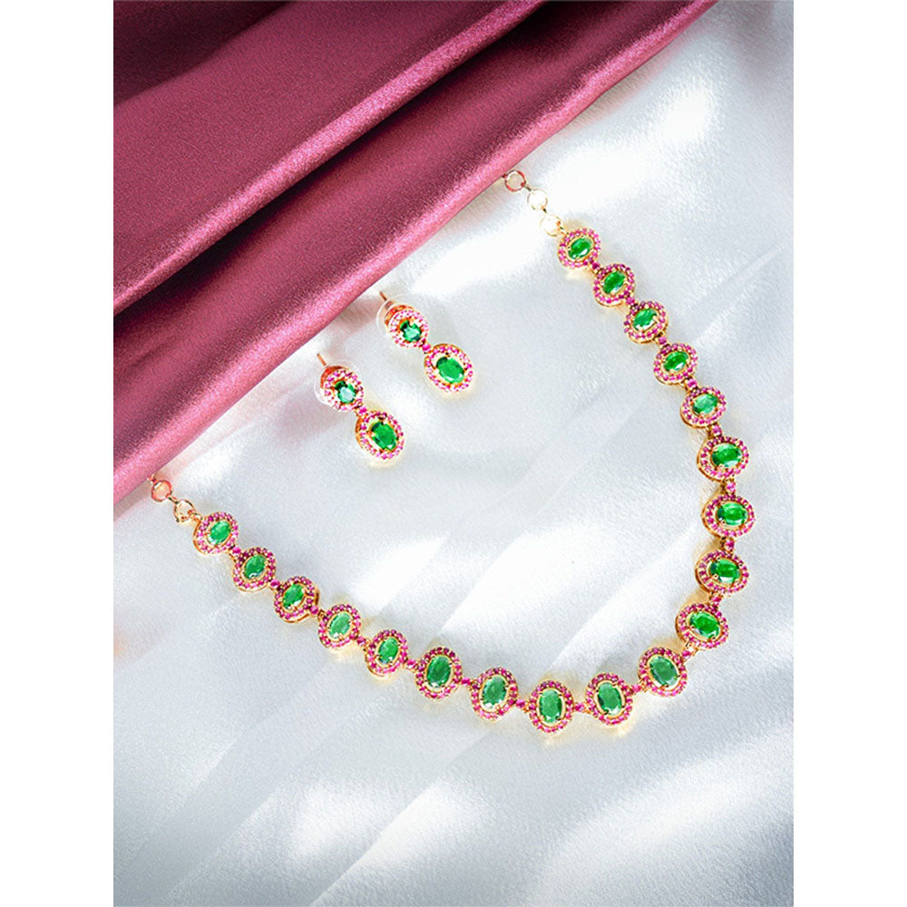 Label Ruby Green Oval Stone In Rose Gold Finish Jewellery Set