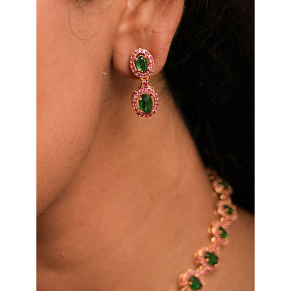 Label Ruby Green Oval Stone In Rose Gold Finish Jewellery Set