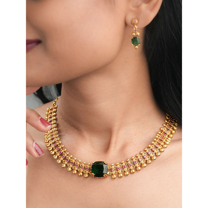 Label Ruby Gold-Plated Temple-Style Green Topaz Jewellery Set