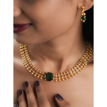 Label Ruby Gold-Plated Temple-Style Green Topaz Jewellery Set