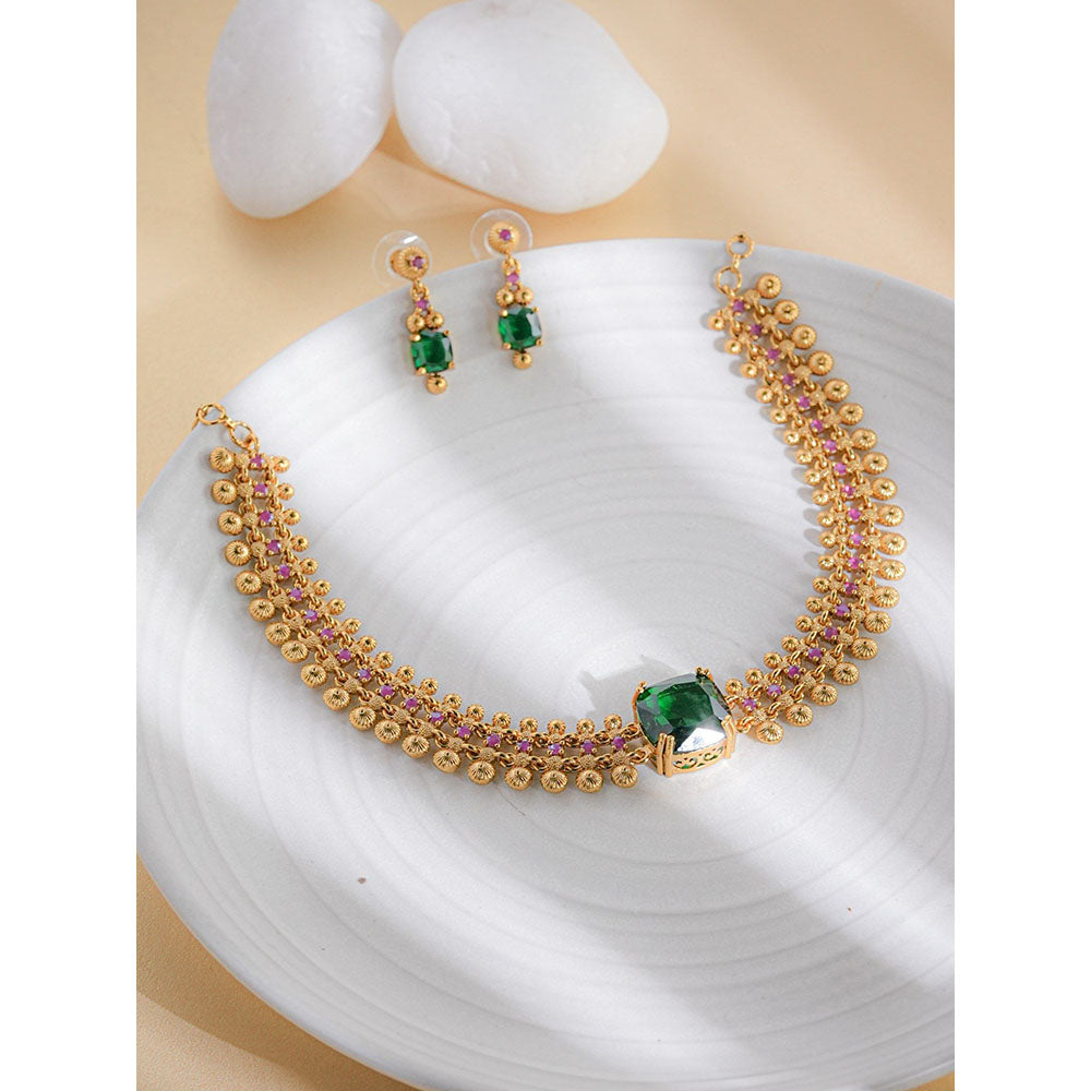 Label Ruby Gold-Plated Temple-Style Green Topaz Jewellery Set