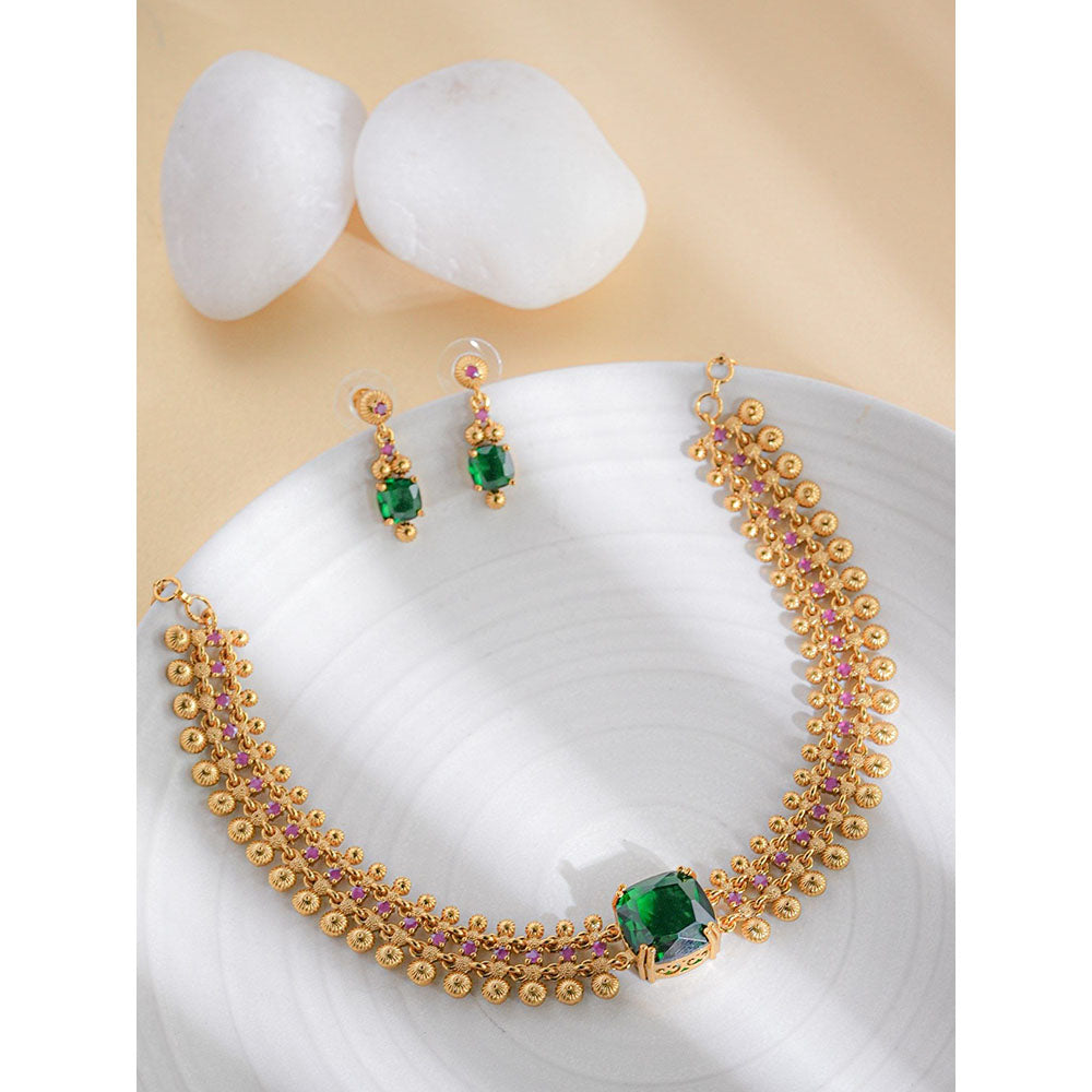Label Ruby Gold-Plated Temple-Style Green Topaz Jewellery Set