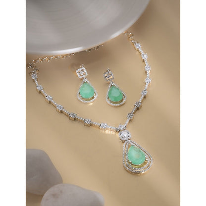 Label Ruby Light Green Teardrop Silver Plating Bridal Wear Jewellery Set