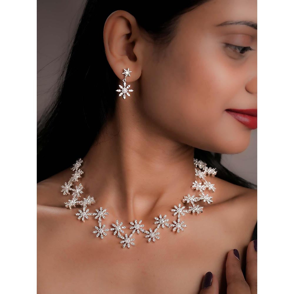 Label Ruby Snowflake Bloom Diamond Necklace and Earrings