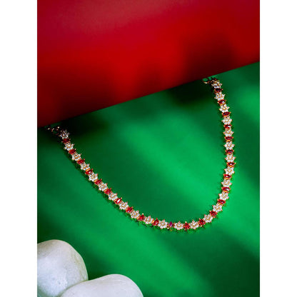 Label Ruby Elegant Ruby And Diamond-Style Floral Tennis Necklace