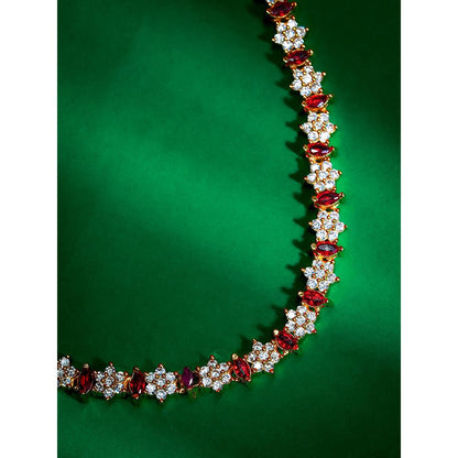 Label Ruby Elegant Ruby And Diamond-Style Floral Tennis Necklace