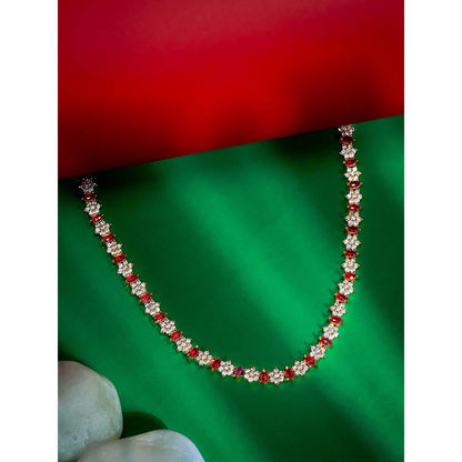 Label Ruby Elegant Ruby And Diamond-Style Floral Tennis Necklace
