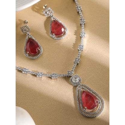Label Ruby Regal Emerald-Cut Red Stone And Pave Diamond Necklace and Earrings