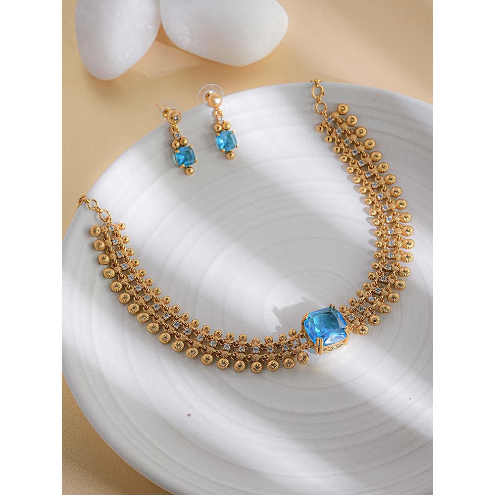 Label Ruby Luxury Emerald And Gold Blue Necklace and Earrings