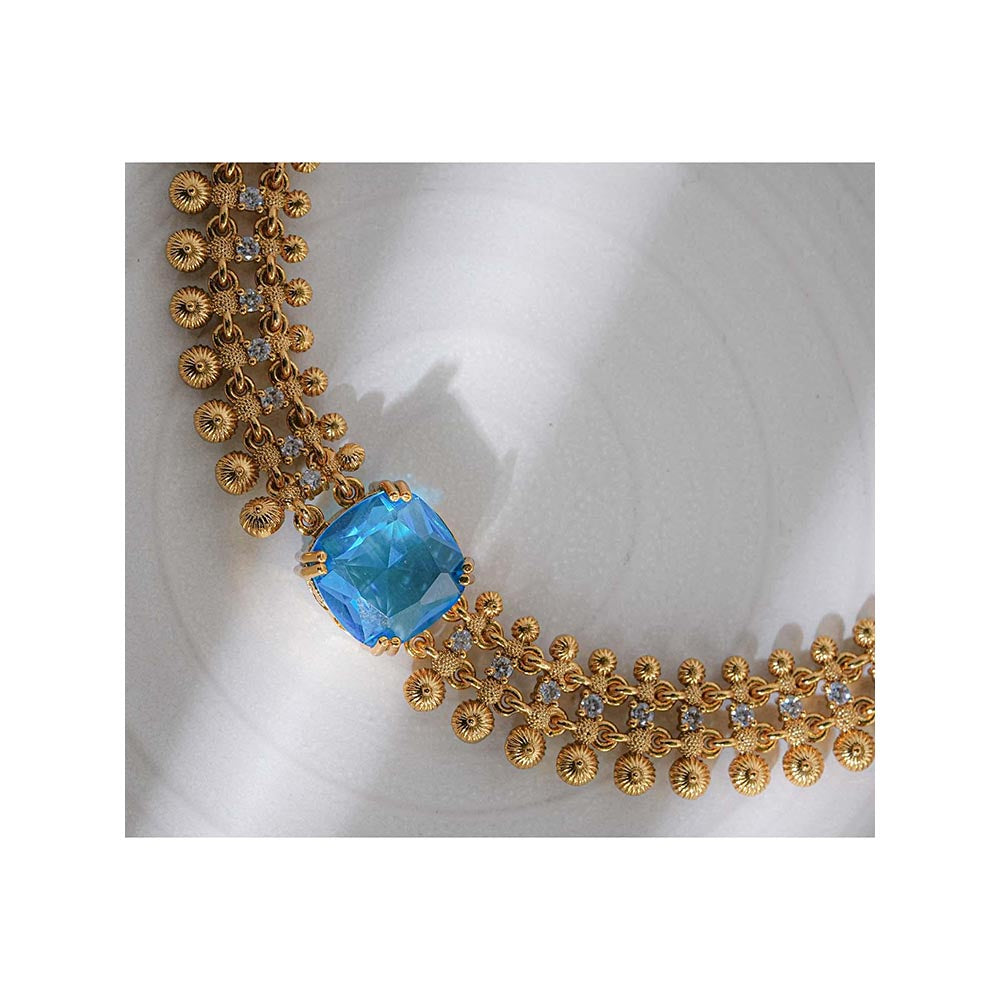 Label Ruby Luxury Emerald And Gold Blue Necklace and Earrings