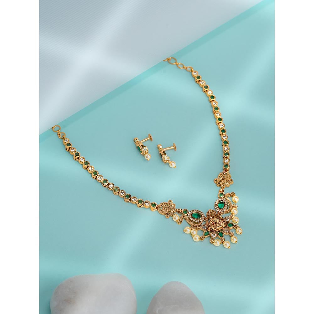 Label Ruby Emerald And Gold Floral Necklace and Earrings