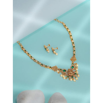 Label Ruby Emerald And Gold Floral Necklace and Earrings
