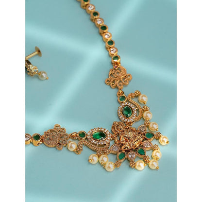 Label Ruby Emerald And Gold Floral Necklace and Earrings