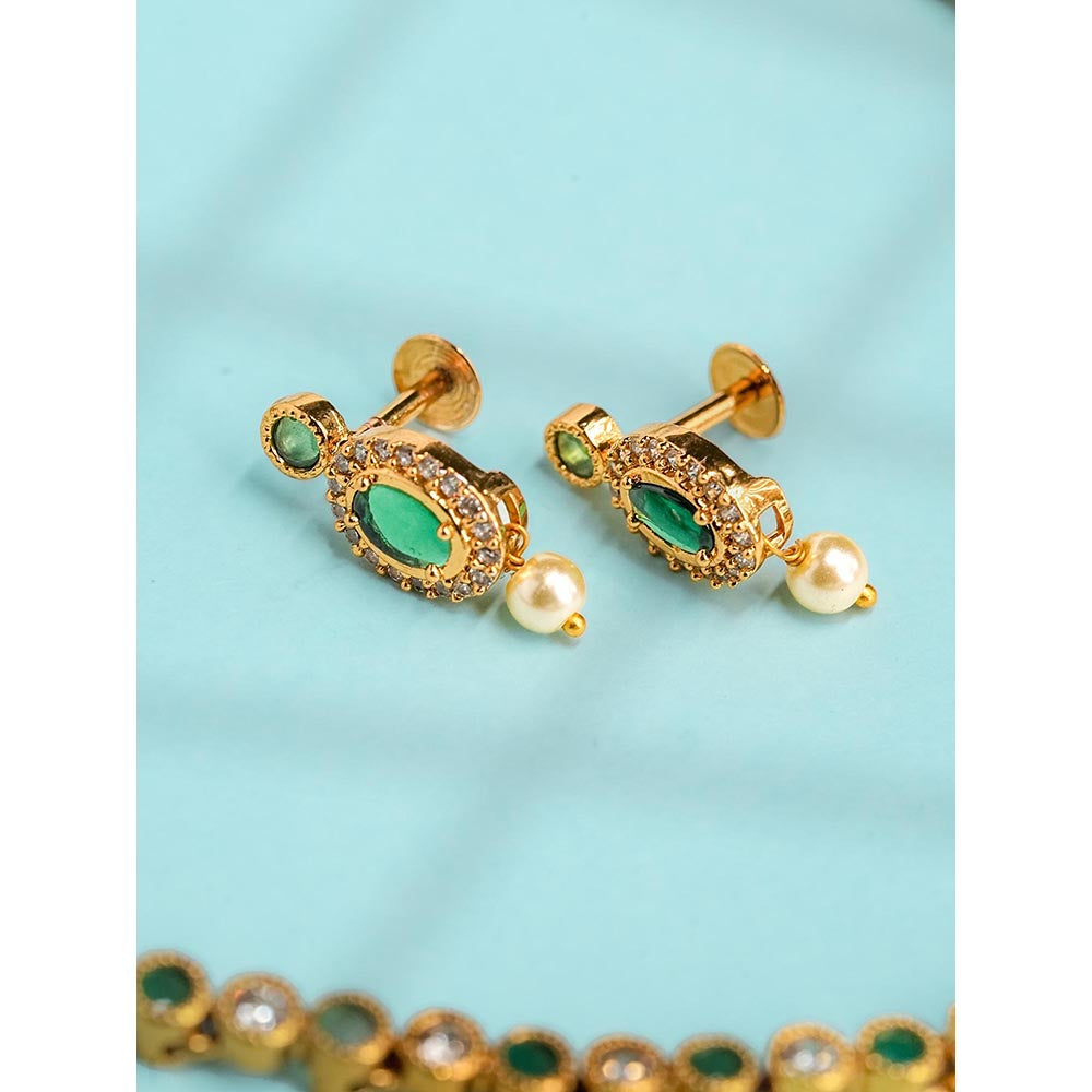 Label Ruby Emerald And Gold Floral Necklace and Earrings